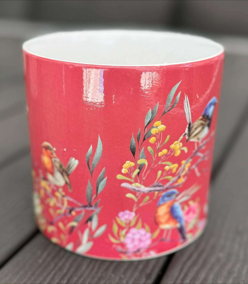 Native Flora & Fauna Ceramic Pot - 12.5cm Bright Designs Plant Pots The Sweet Giftorium Deep Red