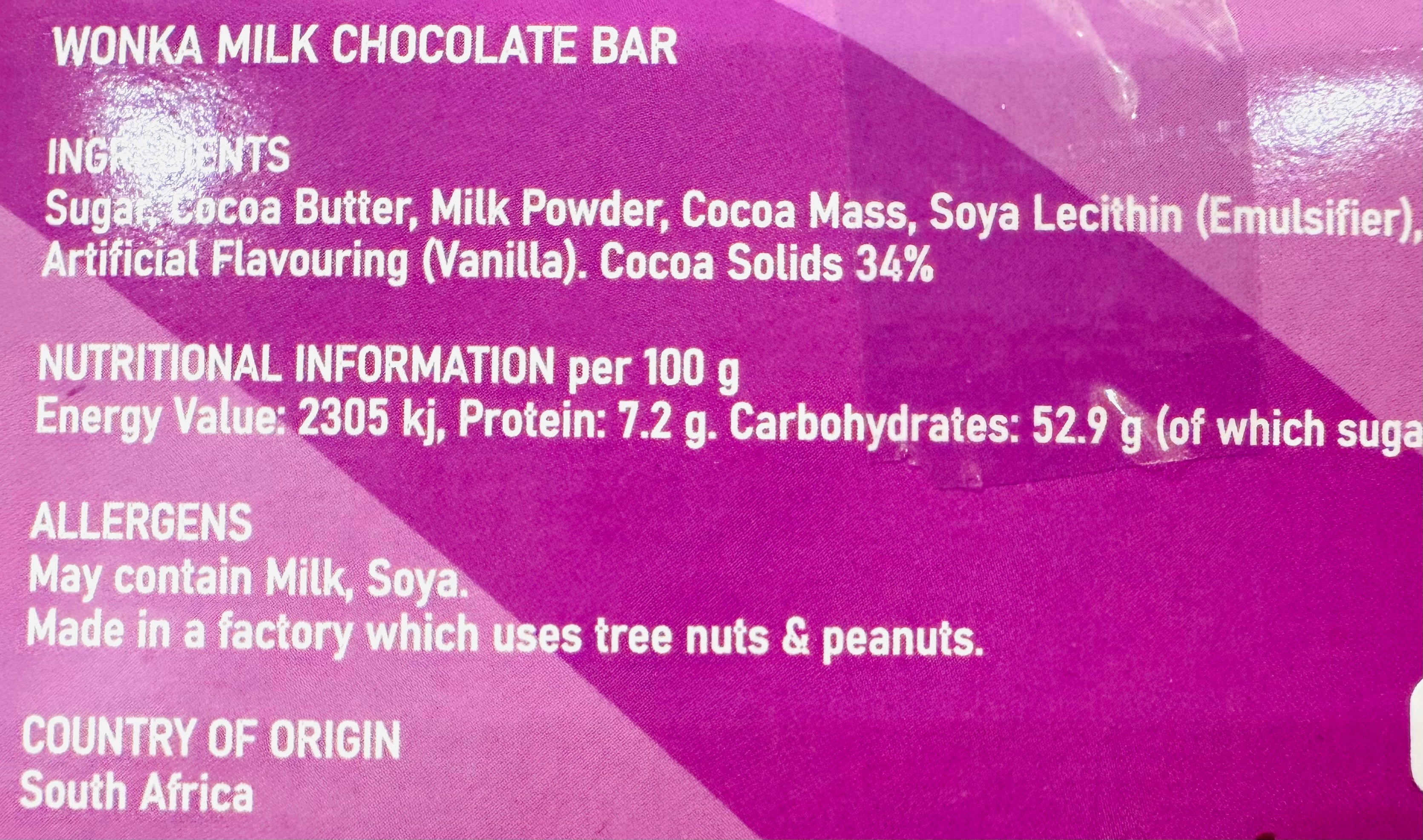 Wonka Chocolate Bar 60g