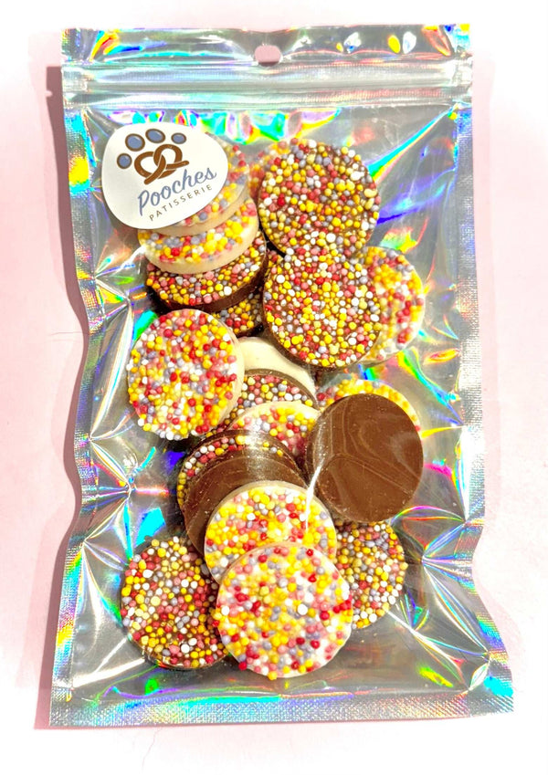 Yoghurt/Carob Sprinkle Lollies for Dogs 130g Bag - Pooches Patisserie