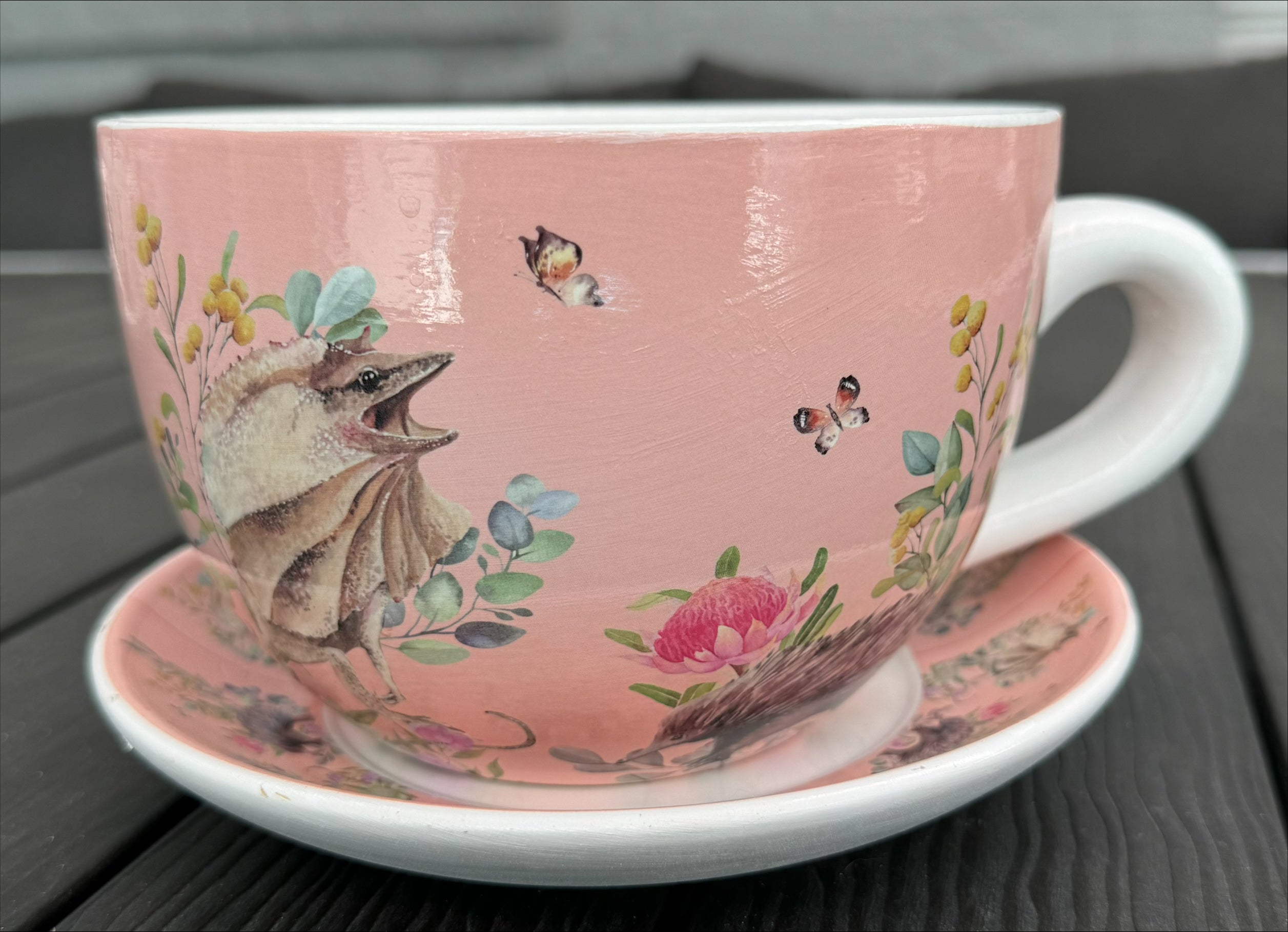 Native Flora & Fauna Cup and Saucer Planter - 19cm Native Animal Designs