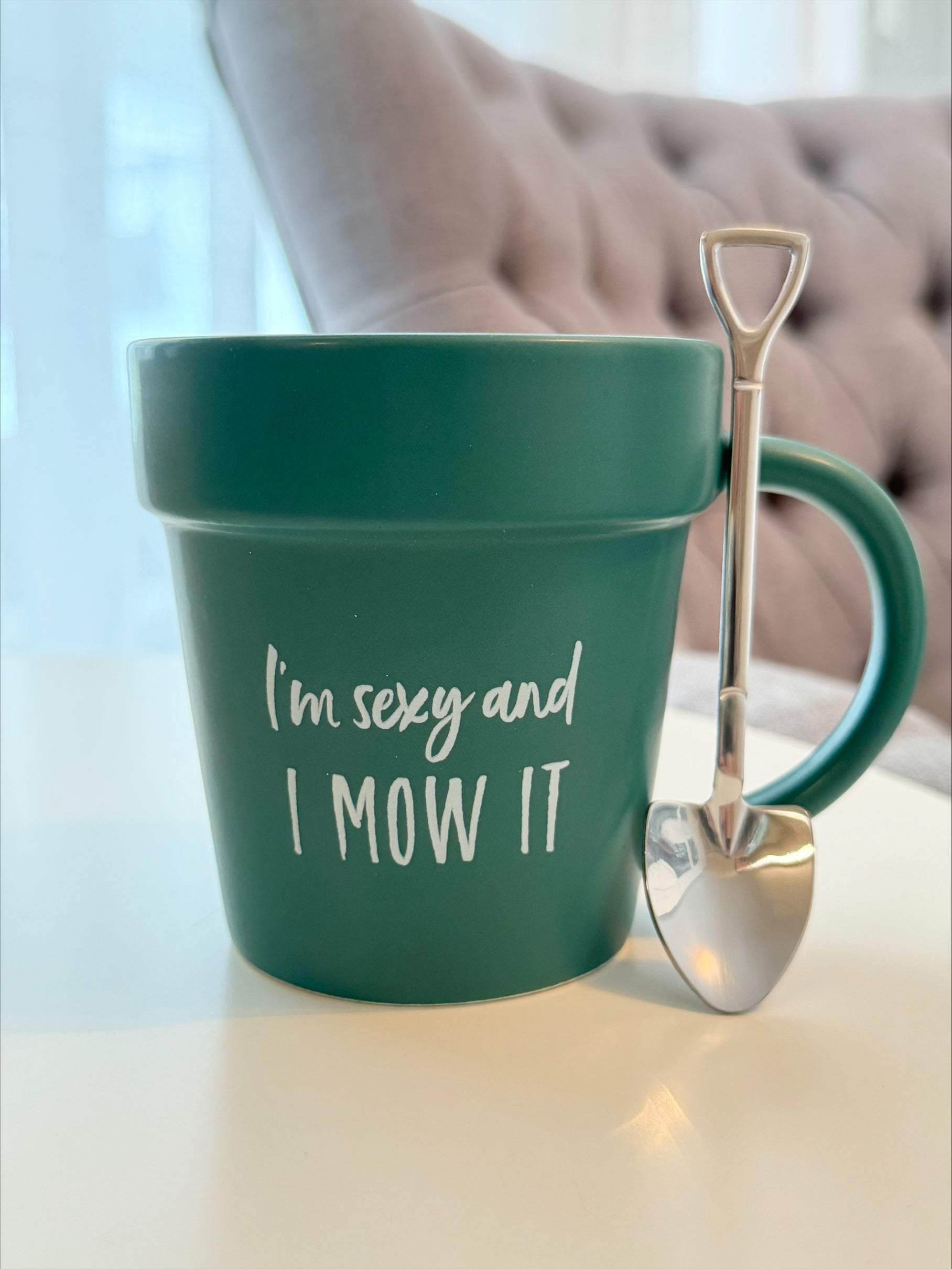 "I'm Sexy and I Mow It" Mug and Shovel Spoon set in Gift Box