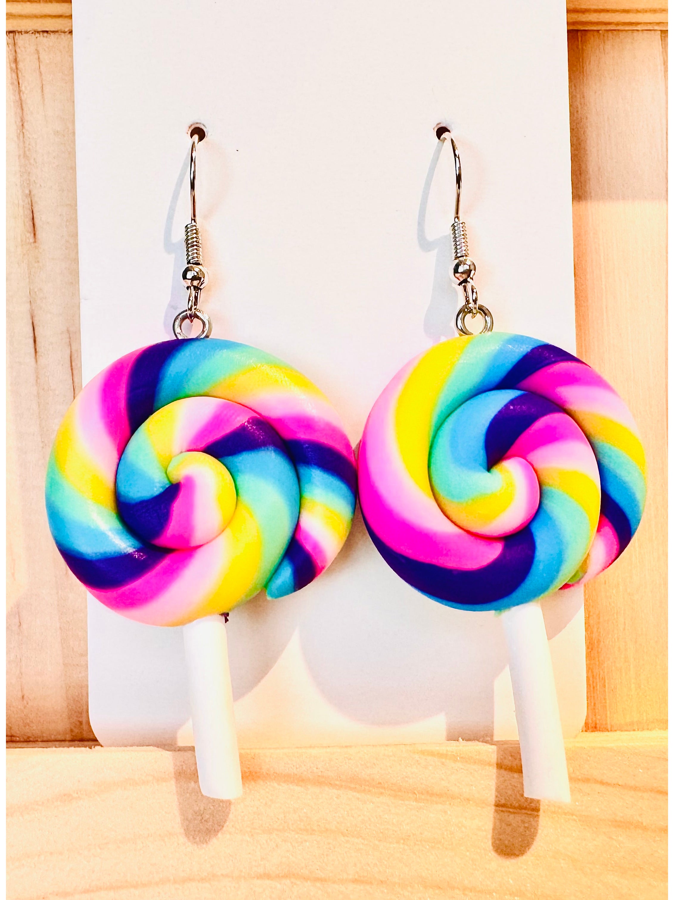 Large Rainbow Lollipop Earrings